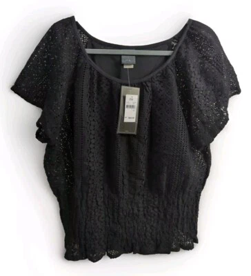 NEW J.t.b. Black XL Stretchy Lace Top Cap Sleeve Gathered Waist w/Attached Tank  - Image 1 of 4