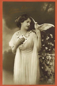 Foto-AK-Frohes neues Jahr-Frau mit Taube-Ed.EAS(2703/2)-Ref.A.53 - Bild 1 von 2