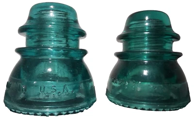 Vintage Set of 2 Beehive Shaped Insulators Green Glass Hemingray # 42 - Image 1 of 4