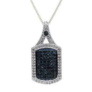 1.07 Ct White Blue Natural Round Cut Diamond Halo Pendants Necklace 925 Sterling - Picture 1 of 6