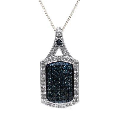 1.07 Ct White Blue Natural Round Cut Diamond Halo Pendants Necklace 925 Sterling - Image 1 of 4