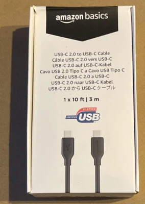 AMAZON BASICS Fast Charging USB-C to USB-C 2.0 60W 10 Ft Cable Black New in box - Image 1 of 4