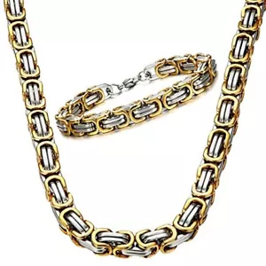 Men's 316L Stainless Steel Necklace Byzantine Box Chain Link Fashion Chunky Gift - Picture 1 of 12