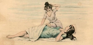 Young women couple Hand Colored work Gay Interest Vintage Postcard UDB 1907 EE1 - Picture 1 of 3