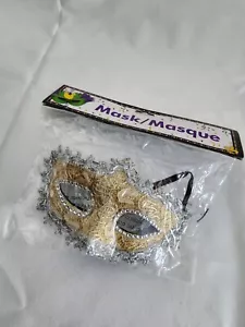 Masquerade Eye Mask Laced Gold/Silver Ribbon Strap - Picture 1 of 3