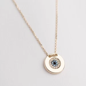 14K Gold Evil Eye Necklace/Evil Eye Pendant/Protection Necklace - Picture 1 of 9