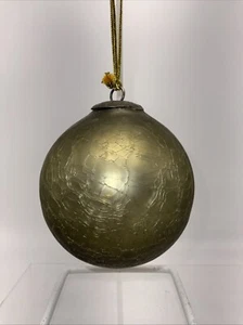 Kugle Style Olive Green Large Crackle Glass Christmas Ornament 4” - Picture 1 of 6