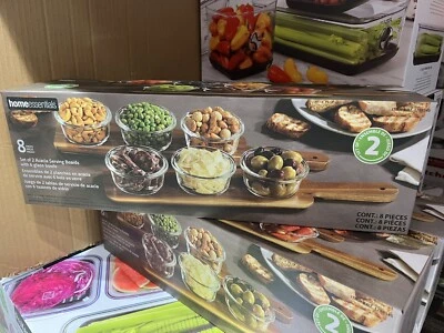 set of 2 Acacia Serving Boards with 6 Glass Bowls - Image 1 of 3