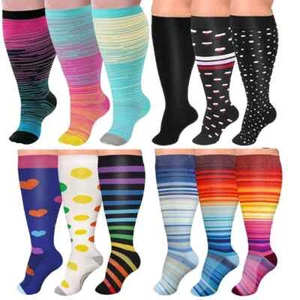 3 Paare Plus Size Kompressionssocke 20-30 mmhg Wide Calf High Support Socke - Bild 1 von 34