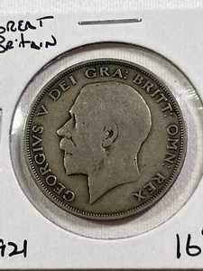 1921 Great Britain 1/2 Crown Silver Coin - Picture 1 of 4