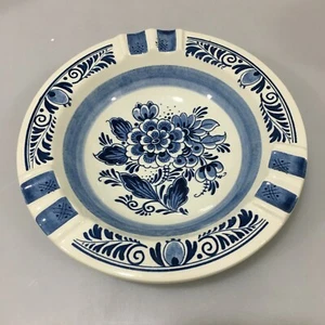 Cenicero Redondo Floral Delft Cardo Azul Blanco Original Holanda 7 1/4" Pintado a Mano - Imagen 1 de 4