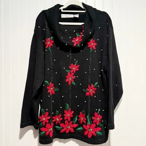 Vintage Victoria Jones Weihnachtsstern Weihnachtspullover Wasserfallausschnitt Übergröße 1X - Bild 1 von 6