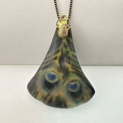 Alexis Bittar Lucite Necklace Peacock Pendent Statement Crystal Rhinestone - Image 1 of 4