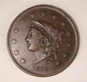 1835 Head of 1836 Coronet Head Copper Large Cent XF - Picture 1 of 3