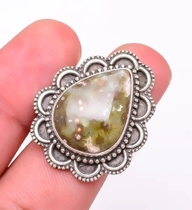 Natürlicher Ozean Jaspis Edelstein versilbert Schmuck Ring Gr.8,5 S1936 - Bild 1 von 4