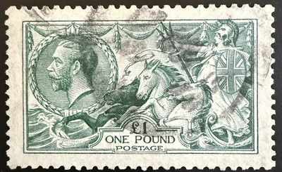 GB GV Stamp 1913 SG403, £1 green Seahorse, Waterlow, Fine used. SG RRP £1400 — 第 1/2 张图片