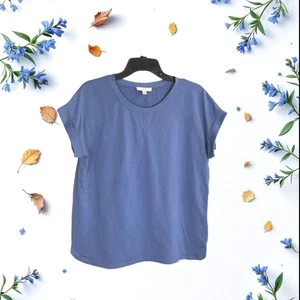 Camiseta elástica azul campanilla azul aciano oscuro vintage de mujer talla grande - Imagen 1 de 5