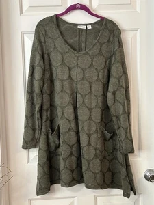 Women's Avenue Olive Green Size 18 Solid & Sheer Knit Tunic With Pockets - Picture 1 of 18