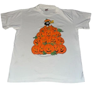 Vintage 1994 Black Cat And Pumpkins Halloween Shirt - Picture 1 of 5