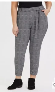 Torrid Womens Pants Pull-On Crepe Plaid Tie-Front Size 1 Black/White Houndstooth - Picture 1 of 12