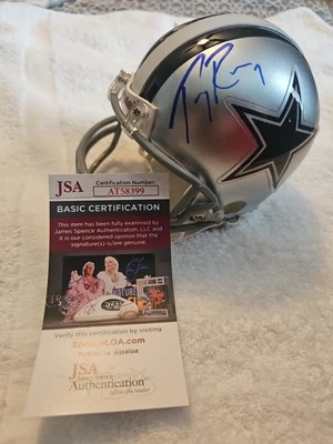 Minicasco firmado de los Dallas Cowboys Tony Romo certificado por la JSA Foto 1 de 4