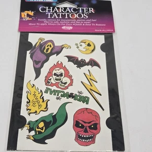 Vintage Temporary Tattoos Halloween NOS ghost Bat Grim Reaper Biker Cosplay  - Picture 1 of 5