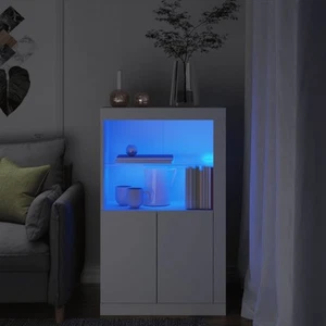 Side Cabinet with LED Lights White Engineered Wood Storage Furniture Home 36623 - Picture 1 of 11