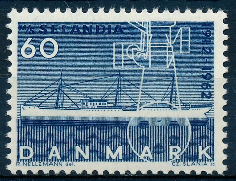 Dinamarca Scott 403/AFA 409F, 60Ø azul Selandia, papel fluorescente, F-VF como nuevo NH Foto 1 de 1