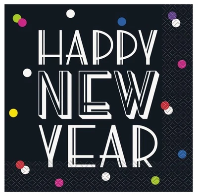 UNIQUE New Years Napkins Neon Dots 16 Pack 2 Ply New Years Eve Party Celebration Black