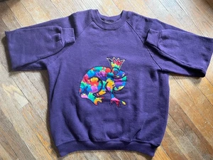 Vintage 90s Purple King Frog Crewneck Sweatshirt Large Riders - Picture 1 of 6