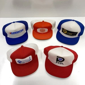 Lot of 5 Vintage Trucker Hats Snapback Caps American Pengo Pool Petro-Log E-Line - Picture 1 of 12