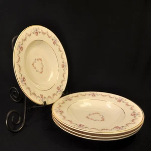 Syracuse China O.P.Co 4 Rimmed Soup Bowls 8 3/4" Arcadia Old Ivory USA 1949-1960 - Picture 1 of 11