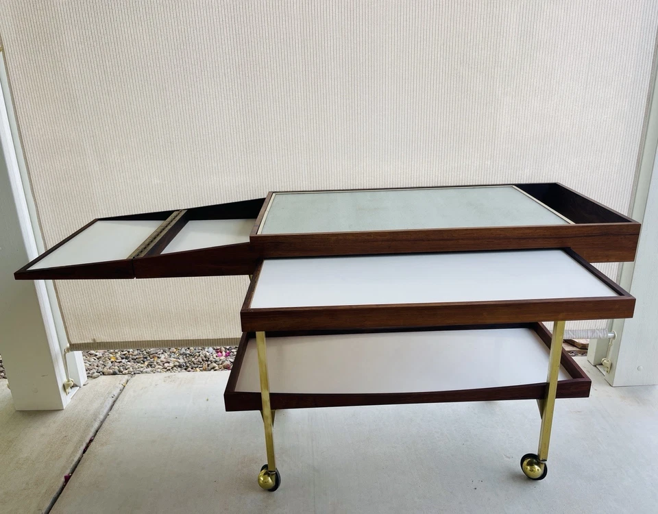Carro de servir barra enrollable salton caliente años 60 latón nogal estilo Paul McCobb de colección Foto 1 de 4