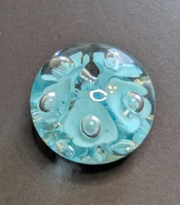 Vintage Joe St Clair Glass Paperweight Signed Blue Floral Controlled Bubble Art - Picture 1 of 4