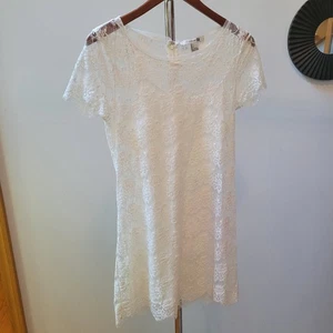 Forever21 2 Pc White Lace Short Sleeve Dress Size S Tank Lined Inside - Picture 1 of 11