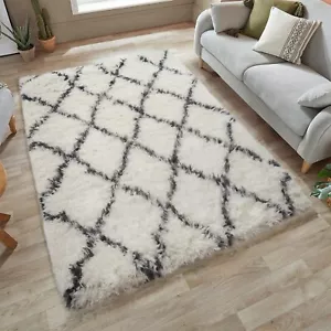 Scandi Boho Rugs Faux Fur Teddy Ivory Grey Living Area Room Nordic Floor Rugs - Picture 1 of 23