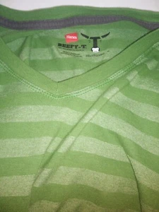 Hanes Beefy-T Women's Shirt 2 XL (18) Lime & Green Stripe - Picture 1 of 3