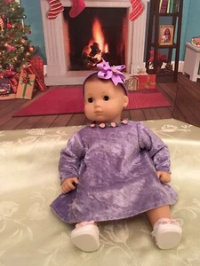 Handmade Purple Dress And Headband For 15 Inch Dolls Like Bitty Baby - Picture 1 of 6