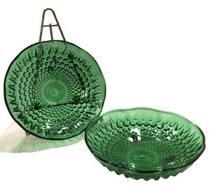 Juego de cuencos ANCHOR HOCKING de vidrio verde Hobnail lágrima con bordes de vieira de tres patas ~ 2 - Imagen 1 de 4