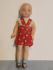 Beautiful Old Clay Bisque Baby Doll In Polka Dot Jumper - Japan 1950