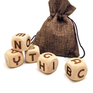 20MM Creative Wooden Letter Dice Set 5 Pieces Laser Engraved A-Z Pattern Cube... - Picture 1 of 7