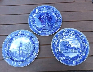 Vtg 3pc Wedgwood Etruria Blue Transferware Old South Church MT Vernon 1776 Plate - Picture 1 of 18