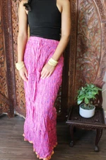 Boho Gypsy Hippy Pink Crinkled Cotton Floral Printed Skirts