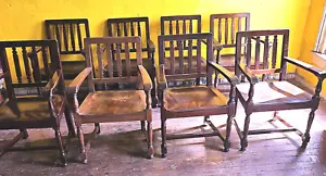 8 1940's VINTAGE OAK MARBLE SHATTUCK ARMCHAIRS OFFICE LIBRARY ARM CHAIR FREESHIP - Picture 1 of 22