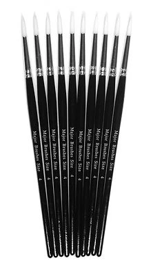 Paquet 10 Taille 4 Blanc Synthétique Sable Rond Artiste Acrylique Craft Pinceaux - Photo 1/2