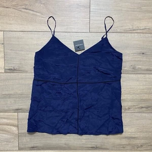 Club Monaco Women Lined Silk Trim Cami Size XS Navy Blue Adjustable Straps - Picture 1 of 11
