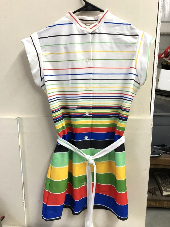 VTG NOS W/ TAGS STOCKTON OF DALLAS COLORFUL STRIPED SHIRT WITH BELT SZ 10 - Image 1 of 4