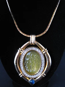 Vintage David Grau Spanish Gold Tone Necklace With Crystal Rhinestones Pendant - Picture 1 of 7