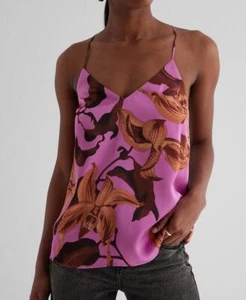 Express Satin Floral V-Neck Cross-Back Cami Tank Top Shirt tunic Women's XS NEW - Picture 1 of 1