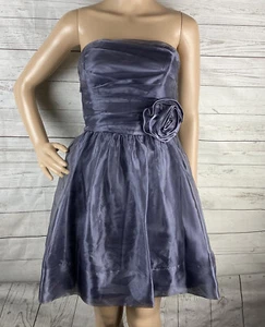 B. Smart Strapless Party Dress Juniors Size 5/6 Gray Chiffon Rhinestone Flower - Picture 1 of 12